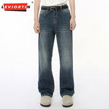 Dodobye Korean Style Men'S Denim Pants Vintage Washed Solid Color Jeans Straight Wide Leg Loose Male Bottom Simple Menwear