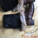 thanksgiving outfit Dodobye Snow Boots fur Women Leather Boots Med Block Heels Over The Knee Boots Lady Shoes Bota Feminina Size 44 46