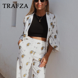 thanksgiving outfit Dodobye 2024 Spring Summer Casual Women Embroidery Suits Fashion Solid Flare Sleeve Open Stitch Blazers+Mid Waist Wide Leg Pants