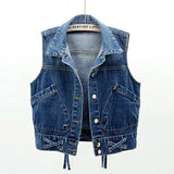 Dodobye 2025 Short Denim Vest Women Solid V-Neck Sleeveless Female Jacket Fashion Casual Spring Autumn Jeans Waistcoat Ladies