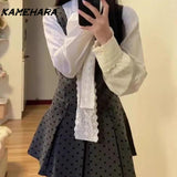 Dodobye Spring Autumn Wave Dot Dress Korean Version Bow Tie Up Shirt Women's Small Fragrant Style Mini Skirt Chic 2 Piece Sets