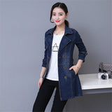 Dodobye 2025 Autumn Denim Jacket Coat Women Double-breasted Full Sleeves Vintage Windbreaker Female Long Jean Jacket Outerwear Tops R640