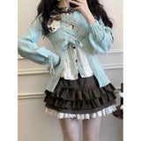 Dodobye French Lolita Set Cute Sweet Lapel Long Sleeved Shirt Mint Colored Sweater Short Skirt Spring Autumn 3 Piece Set Платье