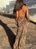 Dodobye Leopard Print Long Dress Women Tulle Backless Slip Dress Woman Summer Sexy Holiday Dresses 2024 Vintage Midi Party Dresses