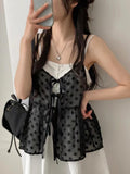 Dodobye Summer Korean Style Overlap Tank Top Women Bow Lace Up Jacquard Polka Dot Outwear Vests Sweet Sleeveless Chiffon Tops Chic