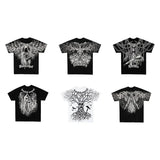 Dodobye Y2K  Fashionable Street Harajuku Hip Hop Retro Cotton Short Sleeve Gothic T-shirt Black Mound Ghost Skull Pattern Street Dress