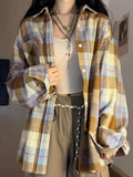 Dodobye Vintage Contrast Plaid Print Long Sleeve Blouse