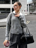 Black Friday Dodobye Retro Knitted O-neck Short Cardigan Women Casual Loose Gray Single Breasted Sweaters Female Elegant Autumn Chic Base Knitwear