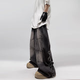 Dodobye 90s Streetwear American Style Oversized Pocket Retro Baggy Jeans Men Y2k Hip Hop Punk Wide Leg Straight Overalls Black Denim Pants Streetwear