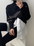 christmas outfit Dodobye Long Sleeves Asymmetric Solid Color Split-Front High-Neck Knitwear Pullovers Sweater