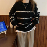 Black Friday Dodobye Knitted Striped Pullover Sweaters Women Casual Loose Warm O-neck Long Sweater Female Autumn Elegant Chic Simple Daily Knitwear