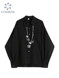 Dodobye 2025 Women Black Shirt Vintage Gothic Y2K Blouses Loose Casual BF Style Hip Hop Long Sleeve Turn-down Collar Female Chic Blouse