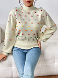 christmas outfit Dodobye Long Sleeves Loose Pompom Triming Round-Neck Knitwear Pullovers Sweater Tops