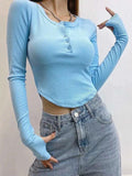 Dodobye-Asymmetric Button Front Knit Crop Top