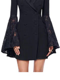 christmas outfit Dodobye 2025 New Women's Black Fashion Lace Stitching Long-sleeved Trumpet Sleeve Jacket Small Suit Female Design Sense Suit