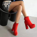 thanksgiving outfit Dodobye Sexy Women Ankle Boots Round Toe Block Heels 12cm Platform Flock Suede Size 45 46 Party Bota