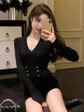 Dodobye 2025 Autumn Black Casual Knitted Sweater Woman Outwear Basic Korean Fashion Blouse Office Lady Bodycon Slim Y2k Crop Tops Chic