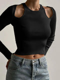 Dodobye-Solid Cutout Cropped Long Sleeve Knit