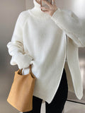 christmas outfit Dodobye Long Sleeves Loose Split-Joint Split-Side Zipper High Neck Sweater Tops