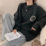 christmas outfit Dodobye Smiley face jacquard pullover sweater coat Korean style loose round neck long sleeve knitted bottoming shirt casual y2k tops