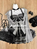 Dodobye Autumn New Japanese Sweet Lolita Outfits 3 Piece Set Women Casual Knitted Cardigan+ Sexy Slim Lace  Vest Tops+ High Waist Shorts