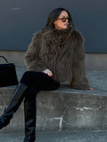 christmas outfit Dodobye 2024 Dark Green Chic Stand Collar Fluffy Faux Fur Coat Women's Fashion Full Sleeve Winter Warm Short Jacket Female New Outerwear