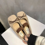 Dodobye Suede Bow Women Mary Jane Shoes Flats Square Toe Loafers Autumn 2025 New Trend Designer Lolita Ballet Dance Shoes Zapatos Mujer