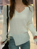 Dodobye-Solid V Neck Slit Thin Long Sleeve Knit