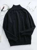 christmas outfit Dodobye Stylish Long Sleeves Loose Solid Color High-Neck Sweater Tops