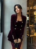 christmas outfit Dodobye 2025 New Burgundy Women's Elegant Velvet Mini Skirt Set Chic Square Neck Metal Buttons Slim Tops Suit Lady Fashion Formal Outfit