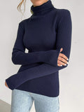 christmas outfit Dodobye Long Sleeves Skinny Solid Color High Neck Pullovers Sweater Tops