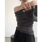 Dodobye Women Knitwear Slash Neck Sweater Long Sleeve Solid Off Shoulder Autumn Thin Pullovers Office Lady Elegant Tops Winter