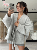 christmas outfit Dodobye 2025 New Solid Women's Lace Up Mohair Cardigan Coat Elegant V Neck Long Sleeve Loose Casual Jacket Spring Lady Fashion Outerwear