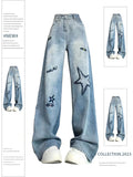 Dodobye Women's Blue Star Jeans Vintage Y2k 90s Aesthetic Denim Trousers Harajuku Baggy High Waist Wide Cowboy Pants Emo 2000s Clothes