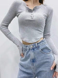 Dodobye-Asymmetric Button Front Knit Crop Top