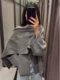 christmas outfit Dodobye 2024 Fashion Grey Scarf Collar Jacket For Women Autumn Elegant Loose Long Sleeve Short Coat New Female Classic Casual Streetwear