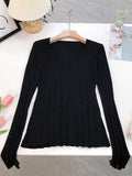 Dodobye-V Neck Slim Cutout Long Sleeve Knit