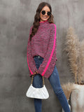 christmas outfit Dodobye Casual Long Sleeves Loose Contrast Color Half Turtleneck Sweater Tops