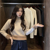 Black Friday Dodobye Fall Warm Slim Women Sweater Korean Casual Mock Neck Thick Velvet Knit Pullover Solid Soft Basic All Match Knitwear Jumper New