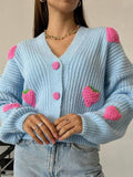 Black Friday Dodobye Casual Knitted Strawberry Cardigan Women Loose Warm V-Neck Single-Breasted Sweaters Female Autumn Chic Simple Daily Tops