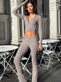 christmas outfit Dodobye Knitted Long Sleeve Zipper Hooded Women Two Piece Sets Thicken Sweater Skinny Long Pant Suit Solid Casual Sweatshirt