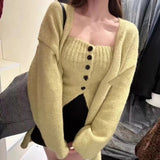 Dodobye Woman Korean Fashion 2 Piece Set Chic Slim Basic Tube Top Loose Lknitted Sweater Jacket Lazy Outwear Elegant Cardigan Design