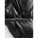 Dodobye Women Mock Neck PU Vest Coat Sleeveless Thicken Zipper Jacket Warm Slim Short Vest High Street Cotton Fall Winter Waistcoat Y2K