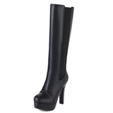 thanksgiving outfit Dodobye Sexy Female Long Boots Patent Leather Round Toe Block High Heel 11.5cm Platform 4.5cm Big Size 50 Dating Booty