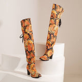 thanksgiving outfit Dodobye Shoe Brand Thigh Boots 60cm Round Toe Block Heels 8cm Lace Up Size 46 47 48 Big Opening Booty