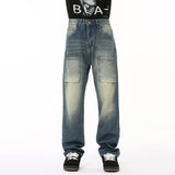 Dodobye High Street Men Cargo Jeans With Multi Pocket Splicing Design Sensation Trendy Straight Distressed Denim Trousers