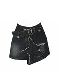 Dodobye Women's Black Gothic A-line Denim Star Skirt Vintage 90s Aesthetic Y2k Mini Cowboy Skirt Harajuku Jeans Skirts Emo 2000s Clothes