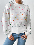 christmas outfit Dodobye Long Sleeves Loose Pompom Triming Round-Neck Knitwear Pullovers Sweater Tops