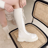 Dodobye New Chunky Platform Knitted Long Boots Women 2024 Autumn Thick Bottom Warm Sock Shoes Woman Lace Up Knee High Botas De Mujer