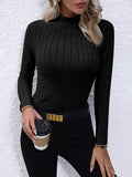 christmas outfit Dodobye Long Sleeves Skinny Pleated Solid Color Split-Joint High Neck Sweater Tops